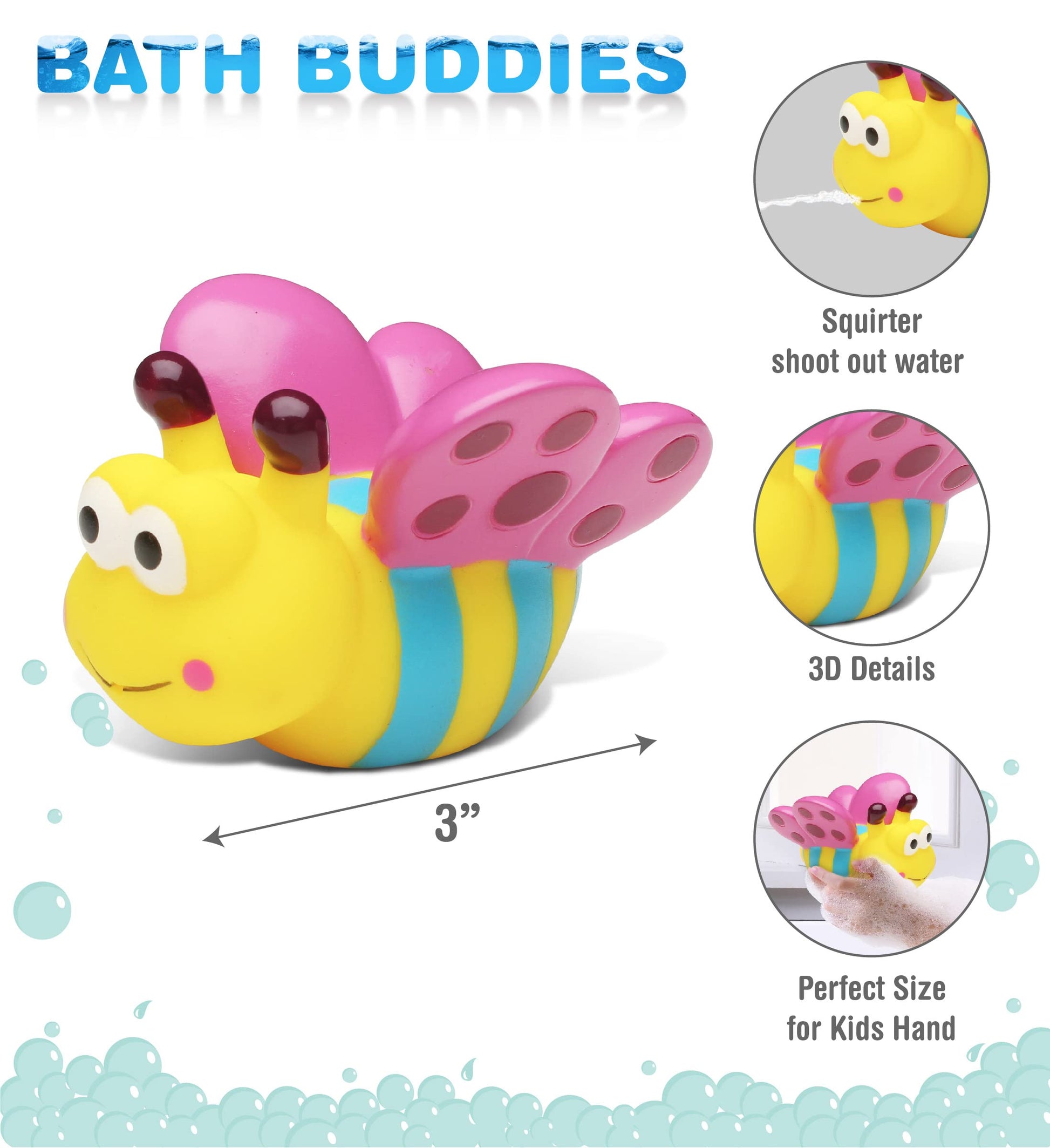 DolliBu Butterfly Bath Buddy Squirter - Floating Colorful Butterfly Rubber Bath Toy Fun Water Squirting Bathtime Play For Toddlers Cute & Soft Insect