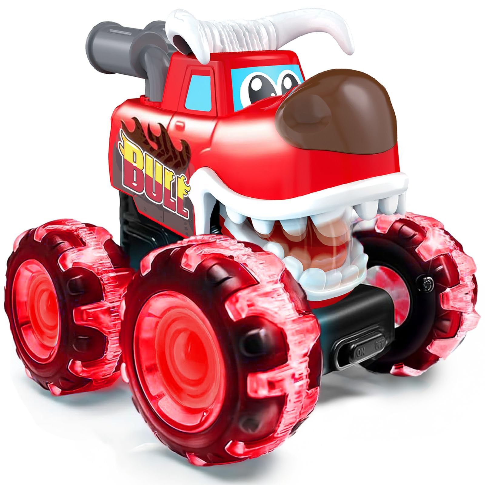 stargo - Bull Monster Truck Toy - Light Up Chomping Pull Back Truck - Press and Go Cars for Easter Basket Stuffers, Boy Birthday Gifts, Toys