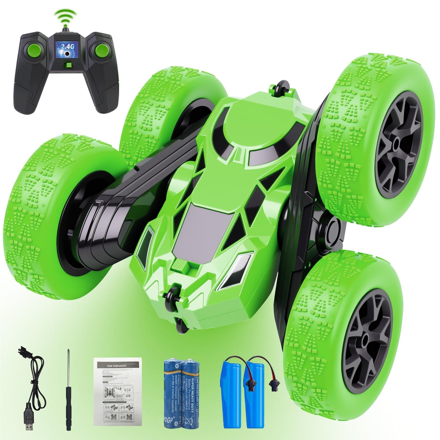 Remote Control Car, RC Cars Toys for Kids Ages 6-12, 2.4GHz RC Stunt Truck with 360° Double-Sided Flips, 4WD Off-Road Racing, Christmas Birthday Gifts