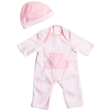 JC Toys | Berenguer Boutique | La Baby Doll Outfit | 2 Piece Light Pink Striped Onesie|Washable| Ages 2+ | Fits Dolls 9"- 12"