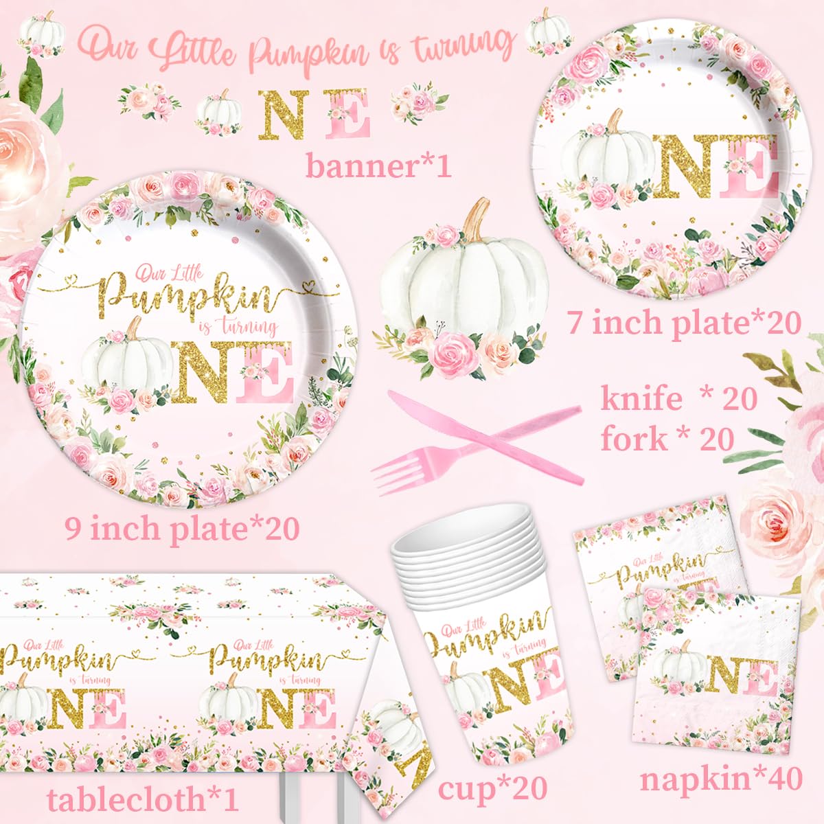 Pink Girls Our Little Pumpkin is Turning Tableware