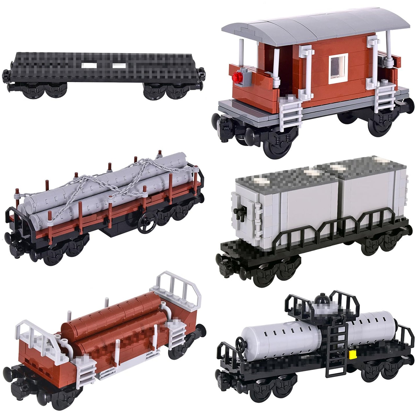 FLOWER LEGEND 6IN1 City Freight Train Car Building Set, DIY Cargo Train Toys for Teens and Adults, Compatible with Lego 630 Building Accessory, M8001