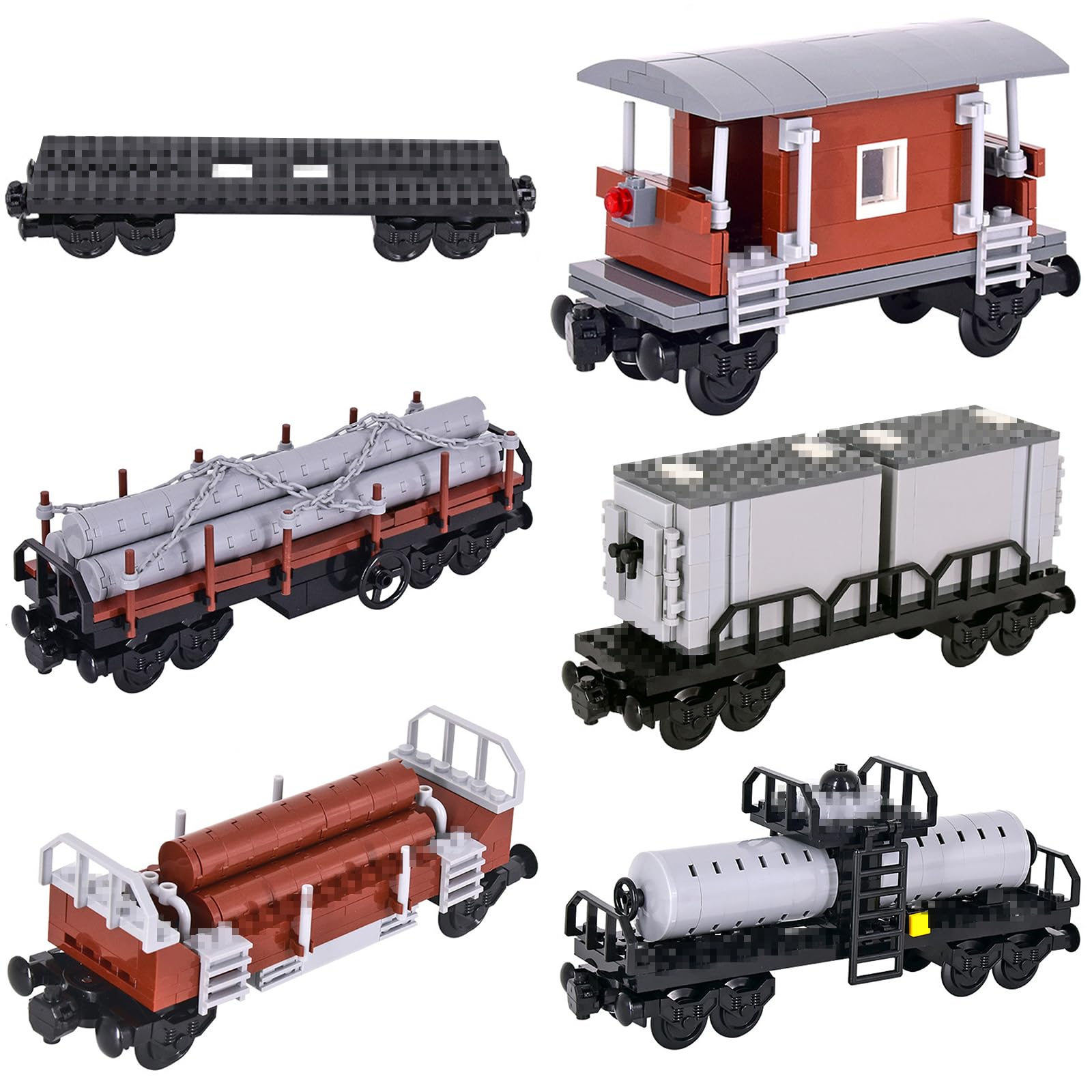 FLOWER LEGEND 6IN1 City Freight Train Car Building Set, DIY Cargo Train Toys for Teens and Adults, Compatible with Lego 630 Building Accessory, M8001