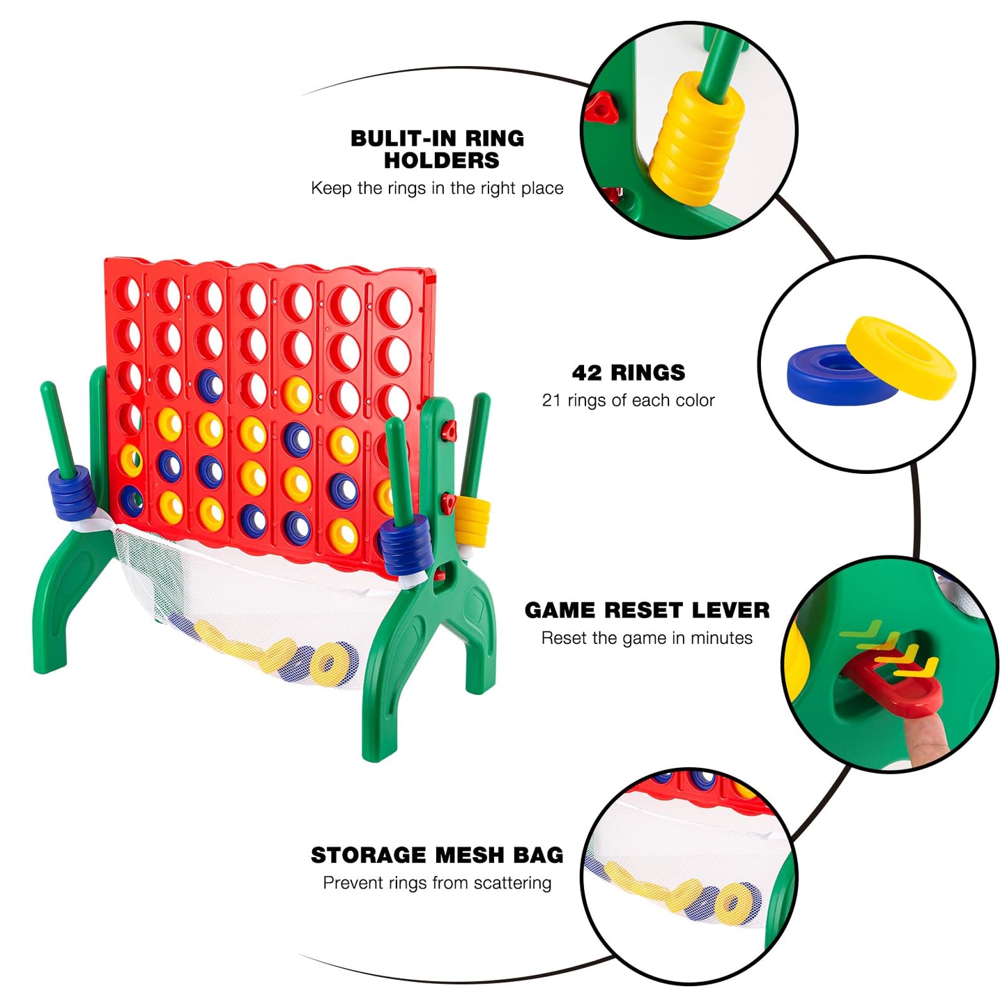 Qrooper 1.9 Feet Giant 4 in A Row Game, Jumbo 4-to-Score Connect Game Set for Kids & Adults Outdoor Yard, Lawn & Indoor Floor Play, Family Game Night