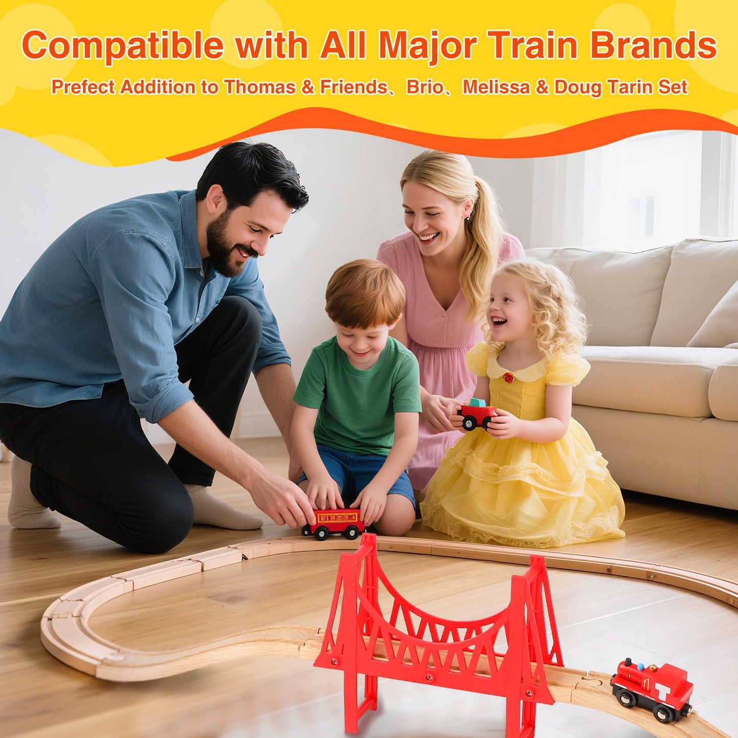 WudBudz Wooden Train Tracks 60 Piece Set, Track Expansion Accessories for Toddlers 3-5 - 100% Compatible with All Major Brands Including Thomas & Brio