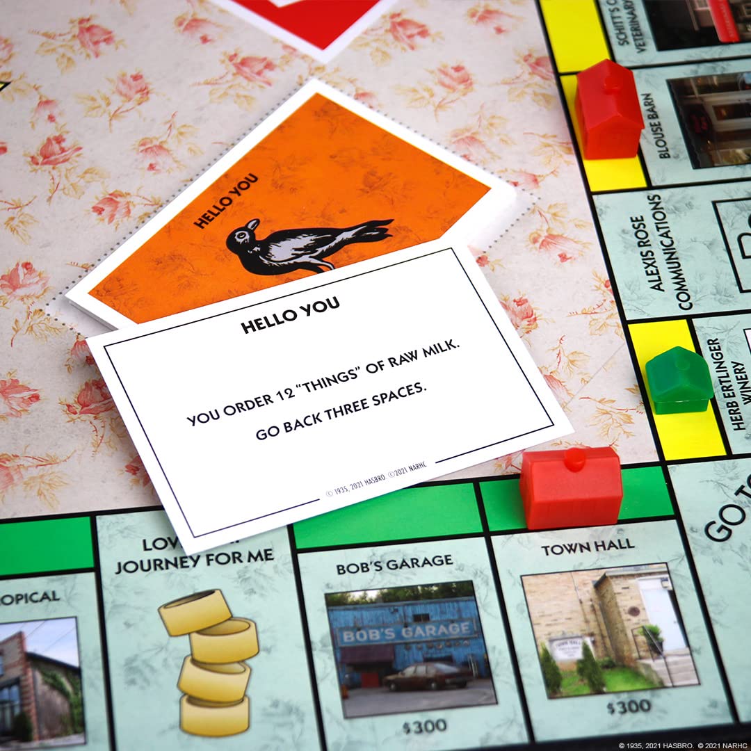 Monopoly Schitt's Creek | Game Tokens Include Bebe Crow, Patrick's Guitar, Rosebud Motel Key & More | Officially Licensed and Collectible Monopoly