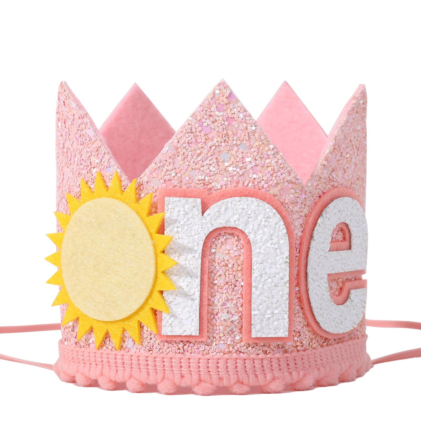 YOUAME Bohemian First Birthday Crown - Girl's 1st Trip Around the Sun Outfit, Sun Party Decorations (Pink)