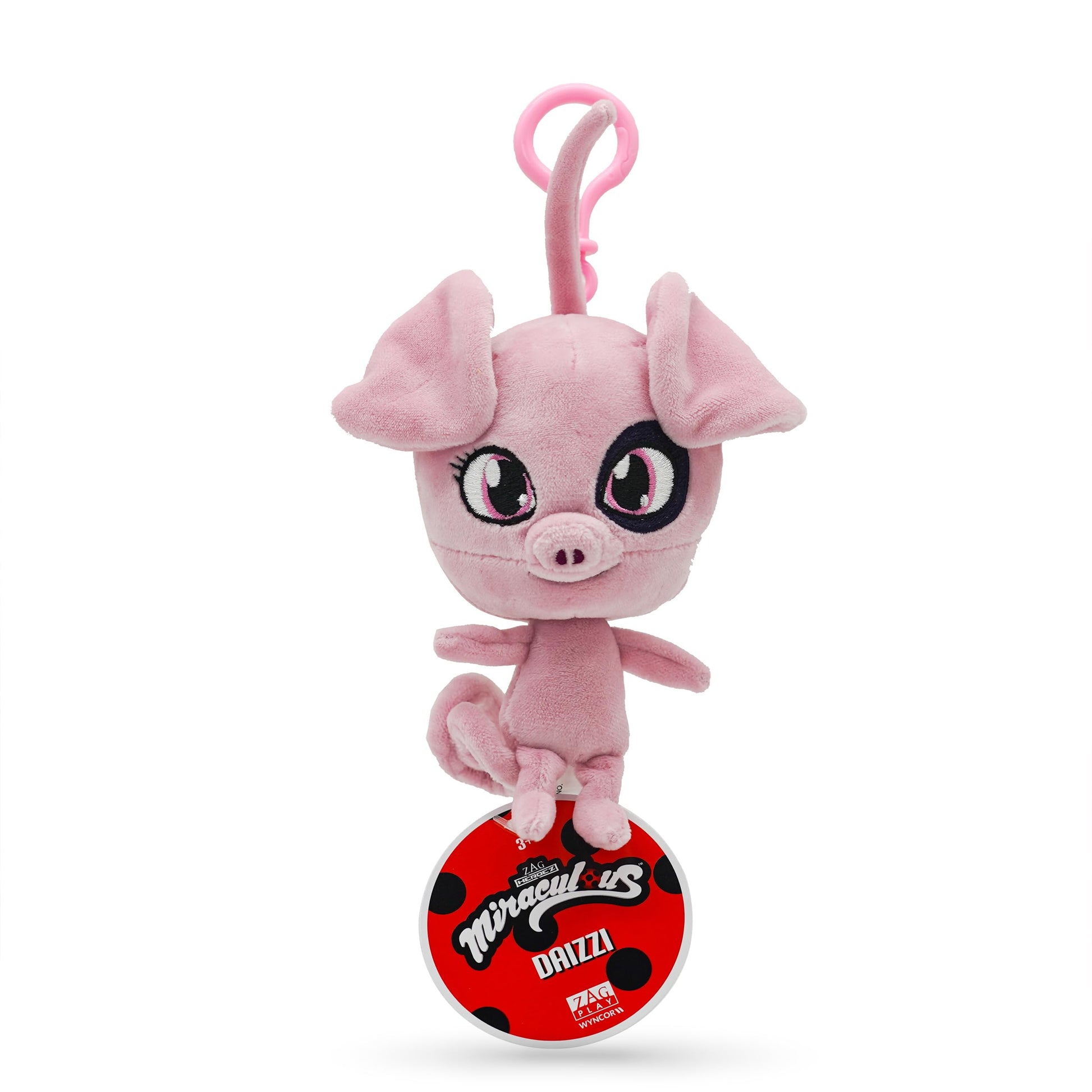 Miraculous Ladybug Kwami 5-inch Lifesize Backpack Keychains - Daizzi The Pig Clip-On Toys - Portable Ladybug and Cat Noir Accessories, Keychain Plush