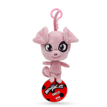 Miraculous Ladybug Kwami 5-inch Lifesize Backpack Keychains - Daizzi The Pig Clip-On Toys - Portable Ladybug and Cat Noir Accessories, Keychain Plush