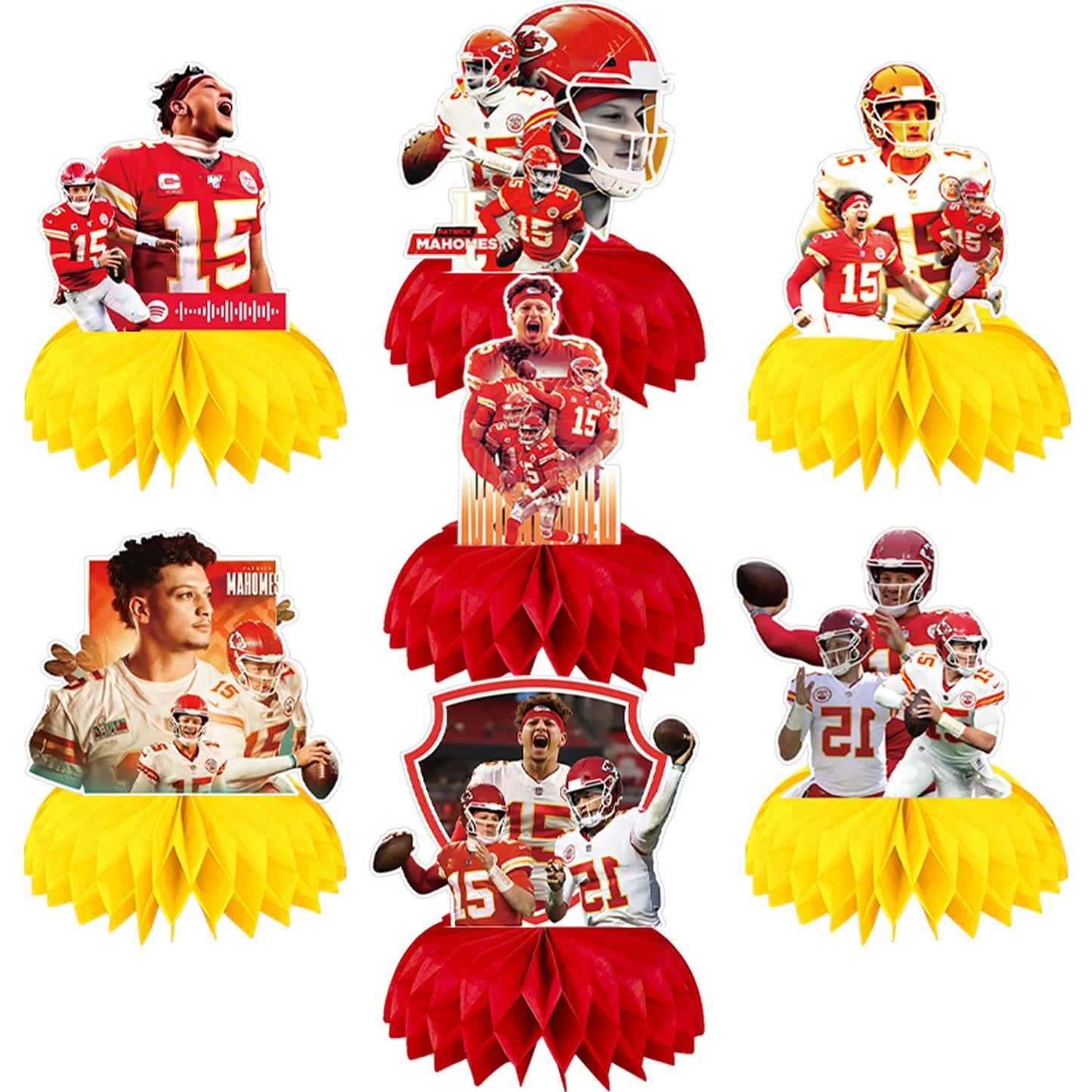 Patrick Mahomes Party Decorations Honeycomb Centerpiece, 7 Pieces American Football Star Theme 3D Double Side Cake Toppers Table Centerpieces, Photo
