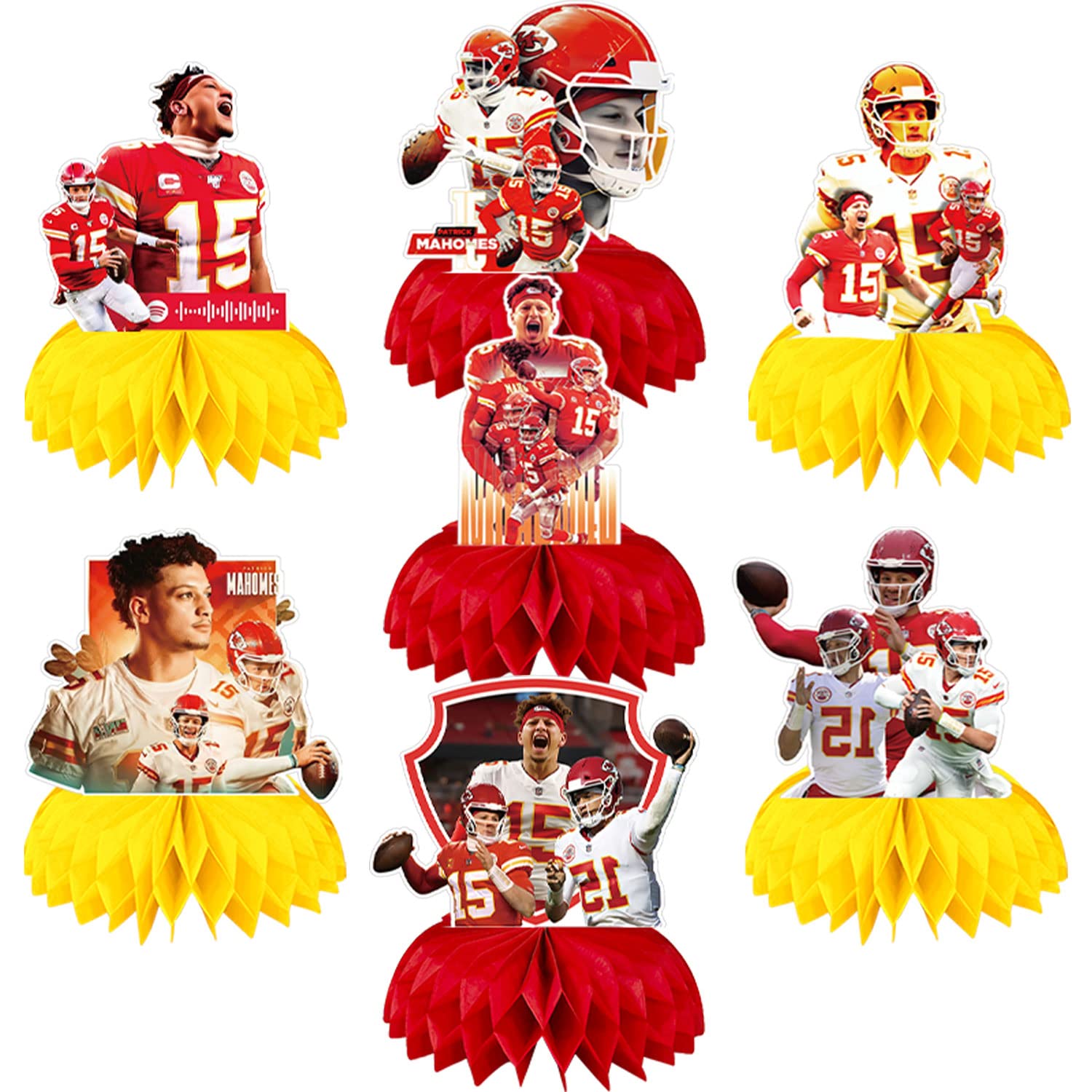 Patrick Mahomes Party Decorations Honeycomb Centerpiece, 7 Pieces American Football Star Theme 3D Double Side Cake Toppers Table Centerpieces, Photo
