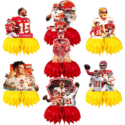 Patrick Mahomes Party Decorations Honeycomb Centerpiece, 7 Pieces American Football Star Theme 3D Double Side Cake Toppers Table Centerpieces, Photo