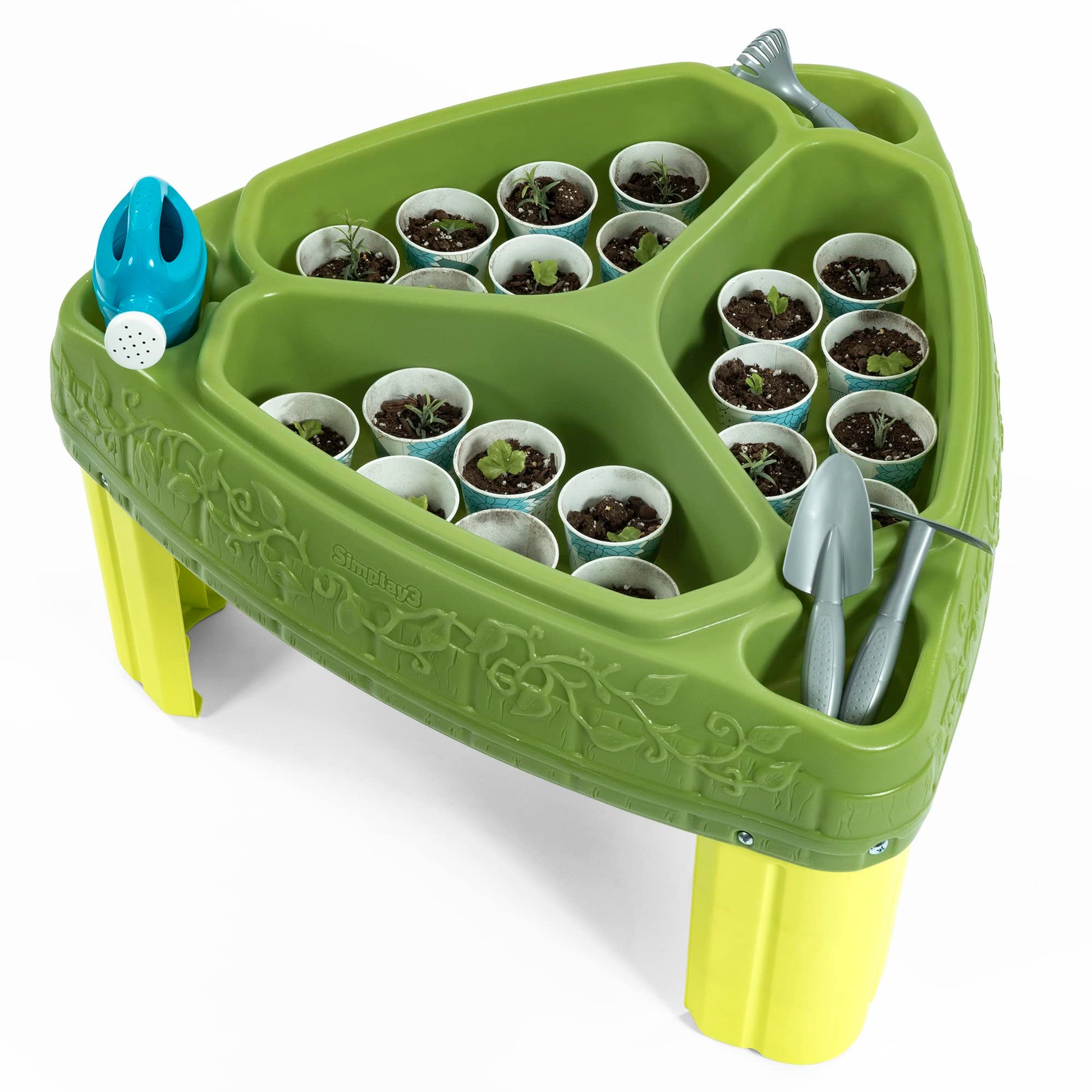 Simplay3 Seed to Sprout Raised Garden Planter, Kids Outdoor Kit with Garden Tools for Growing Flowers or Vegetables, Green, Made in USA