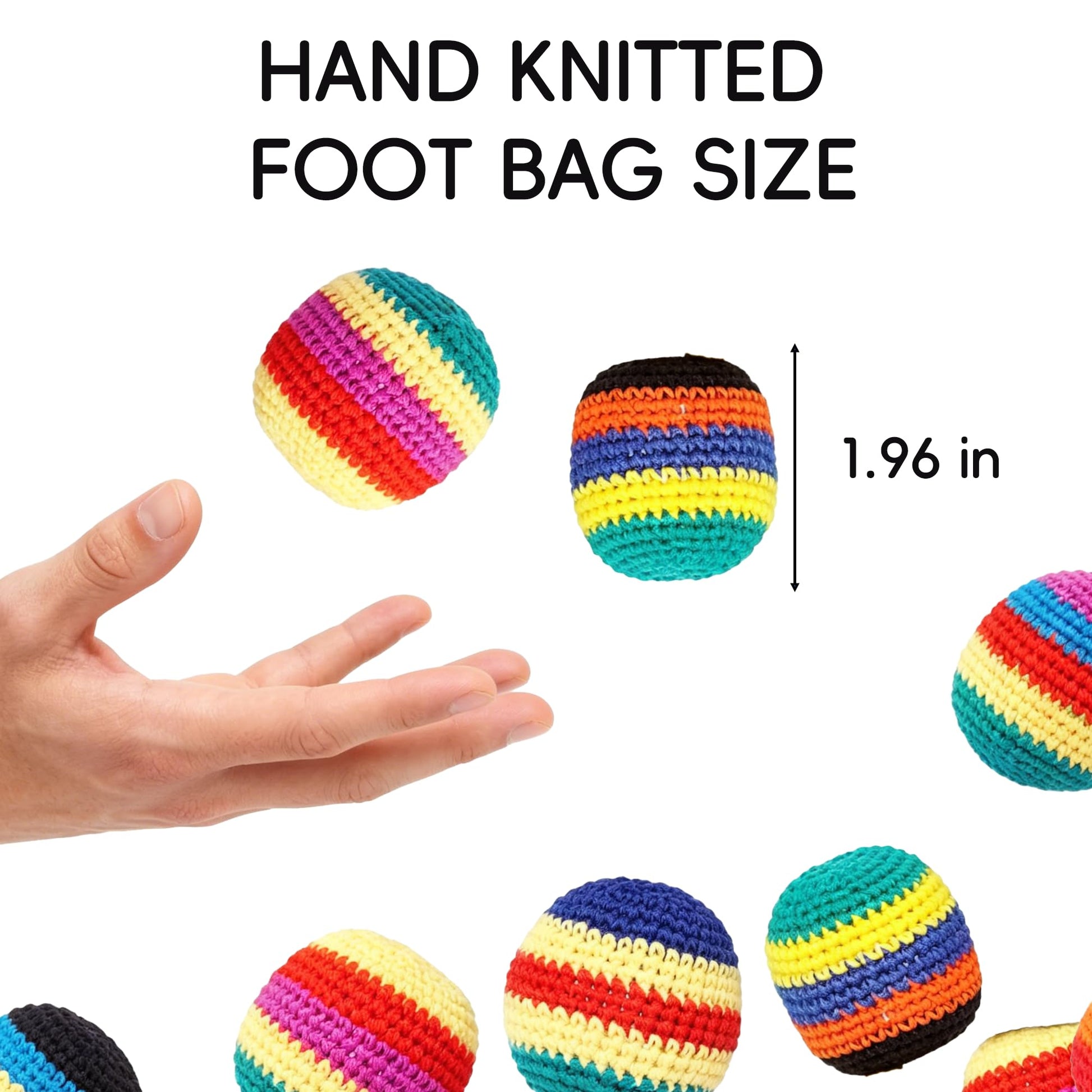 Krucsvaom 6 Pack Footbag Set - Handmade Crochet Kick Sack Balls for Adults & Beginners, Colorful Juggling Footbags, Pellet Filled Balance Toy