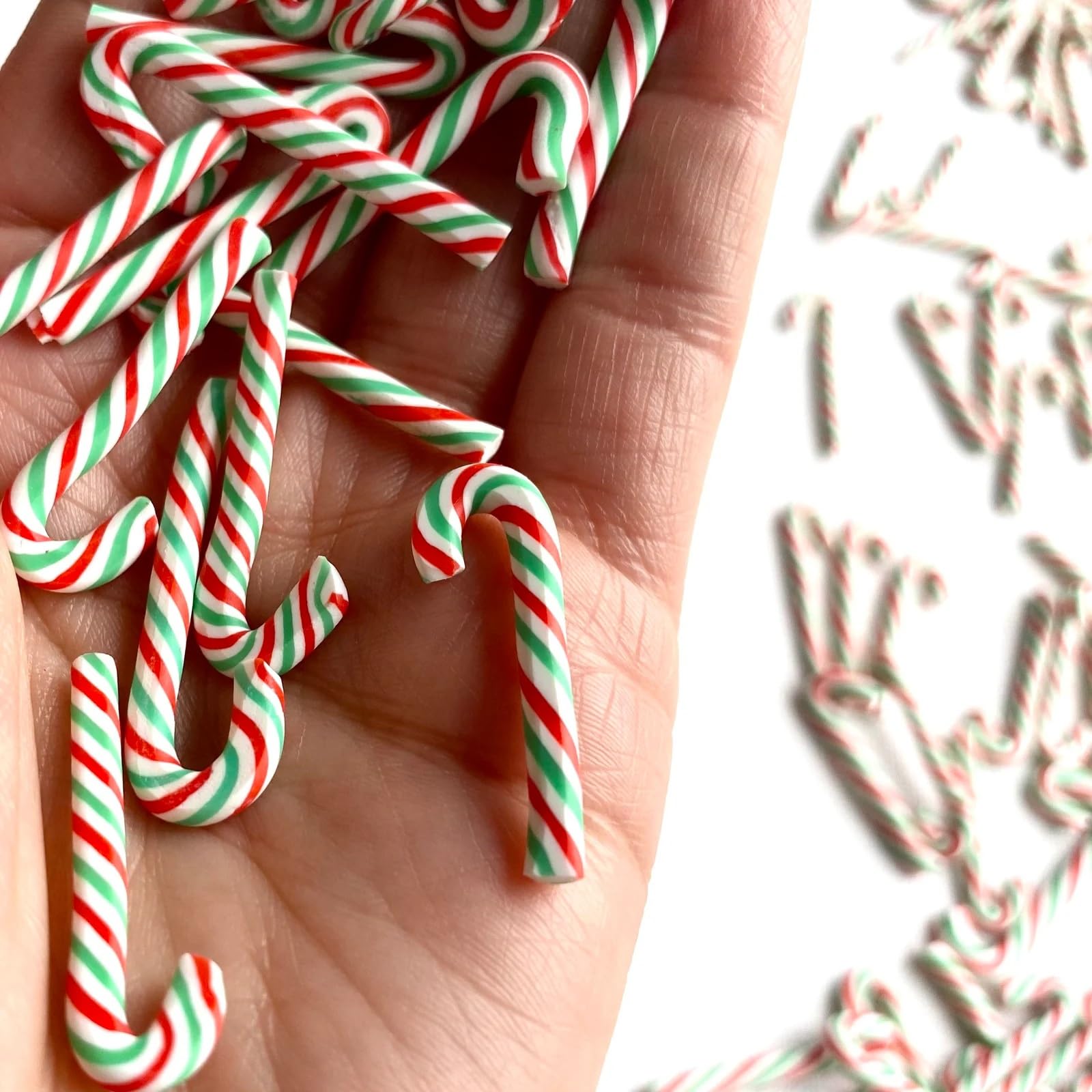 Miniature Candy Canes, Peppermint Embellishments, Non-Edible Tiny Mini Small Christmas Craft, Dollhouse Miniatures Polymer Clay (20PCS)