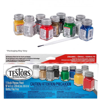Testors Model Paint and Pixiss Model Accessory Kit - 10 Rich Enamel Paints - Fast Drying - Adheres to Plastic, Paper, Metal - Includes Essential Tools