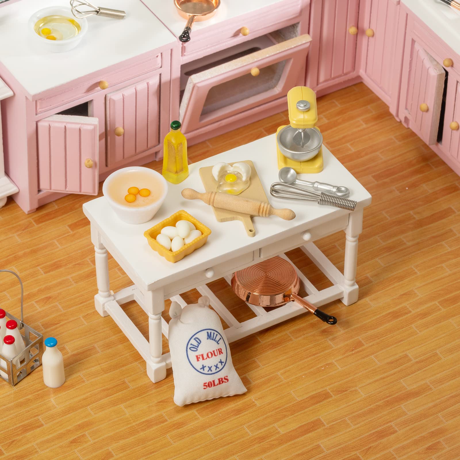 SAMCAMI Miniature Dollhouse Accessories - Dollhouse Furniture 1 12 Scale - Mini Stuff for Dollhouse Kitchen - Stand Mixer, Kitchen Scale, Flour
