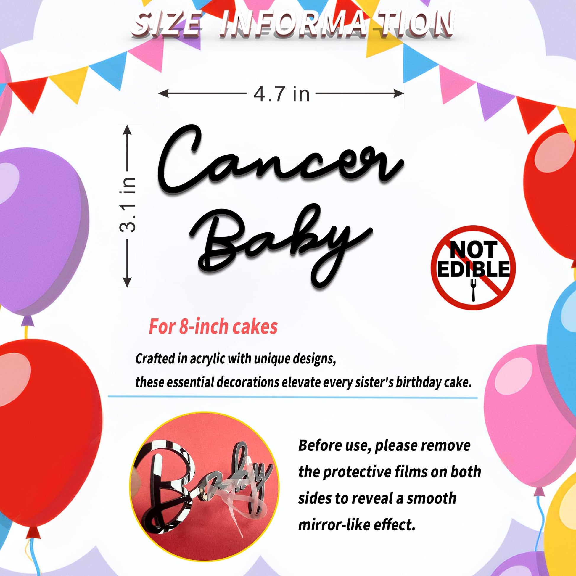 Cancer Cake Topper - Zodiac Birthday Decoration for Cancer Season, Horoscope Party Supplies for Baby or Adult Birthday (Cancer Baby black)