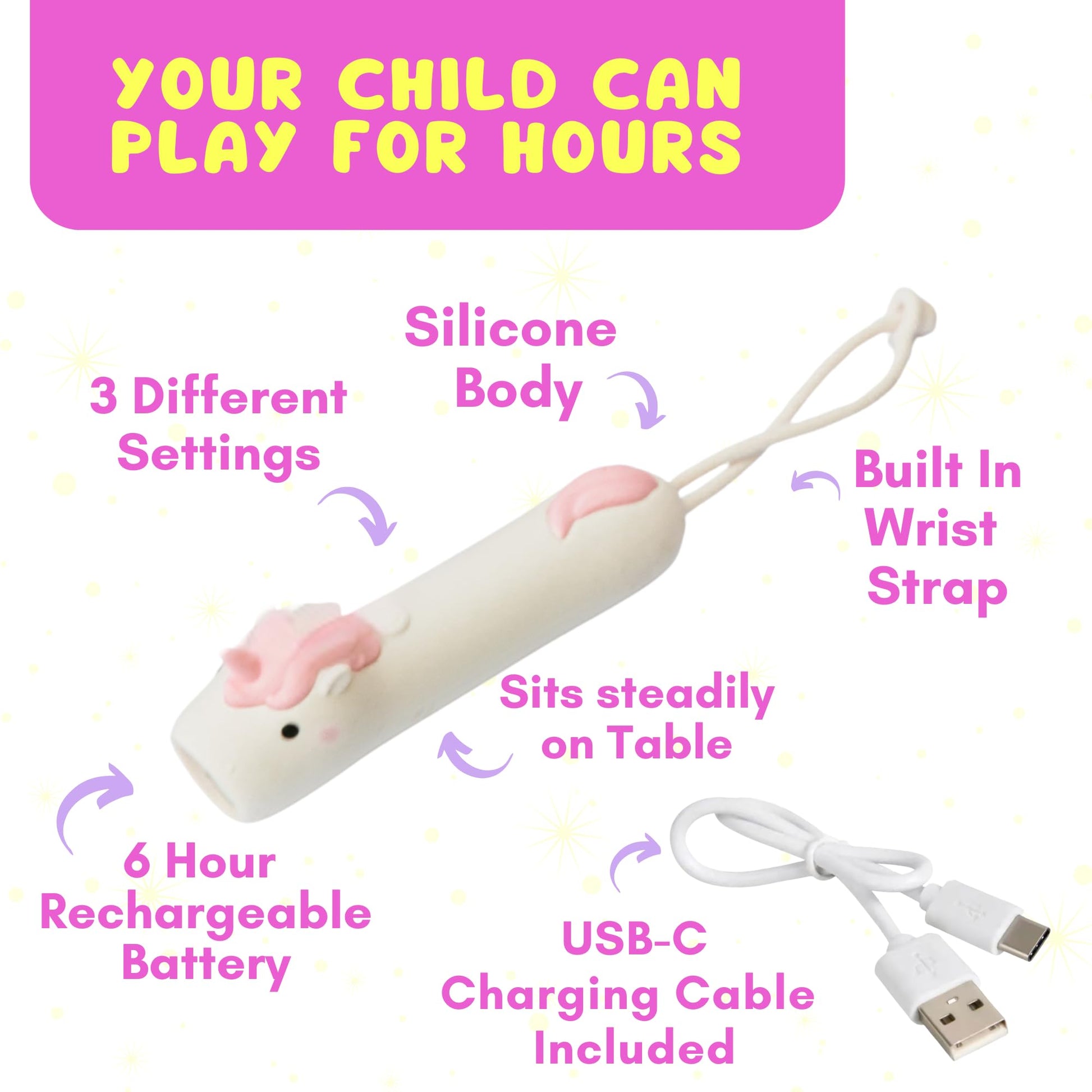 Rechargeable Unicorn LED Flashlight for Girls - Magical Silicone Kids Toy Light, Eye-Protection Dimmable 3 Modes, USB-C Charging, Small Handheld