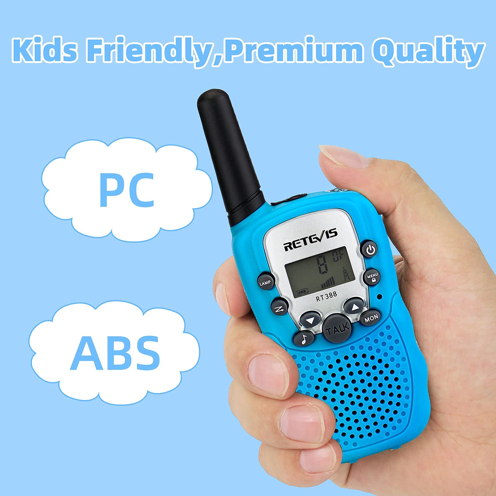 Retevis RT388 Kids Walkie Talkies, Toys for 6 7 8 9 12 Year Old Boys, 22 CH 2 Way Radio Backlit LCD Flashlight, Blue Walkie Talkies Outdoor Camping