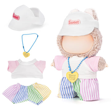 SOOBEEKE 17cm Doll Clothes Set - 4PCS Outfit with Hat, Shirt, Necklace & Shorts - Small Doll Clothes & Accessories for 15 - 17 cm Dolls - NO Doll