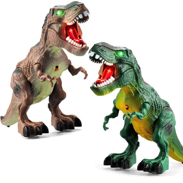 Bloolilies Dinosaur Toys, 2 Pack Electric Walking Dinosaur Toys for Kids 3-5 5-7 with LED Lights & Sounds & Roaring, Robot Dinosaur Figures for Boys