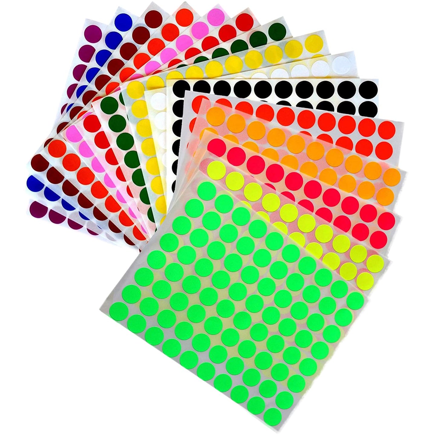 Royal Green Kids Colored Round dots ½ inch (0.5) Art Crafts and Games Stickers -1280 Pack 15 Colors 16 Sheets