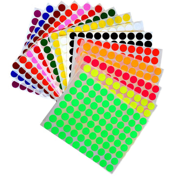 Royal Green Kids Colored Round dots ½ inch (0.5) Art Crafts and Games Stickers -1280 Pack 15 Colors 16 Sheets