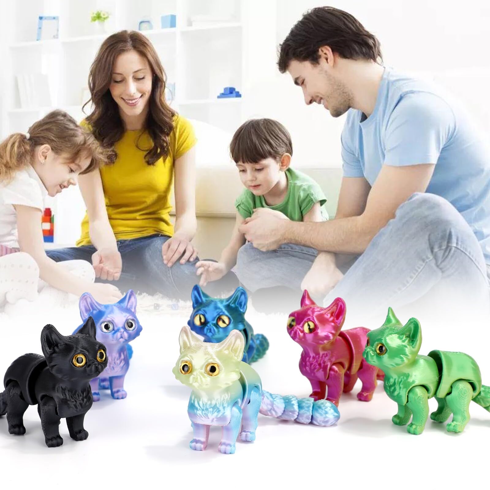 Hsodnr 3D Printed Animals, 3D Printed Cat Figures, Decorative 3D Printed Stuff for Home and Office, Perfect Desk Pets for All Age (6pcs)
