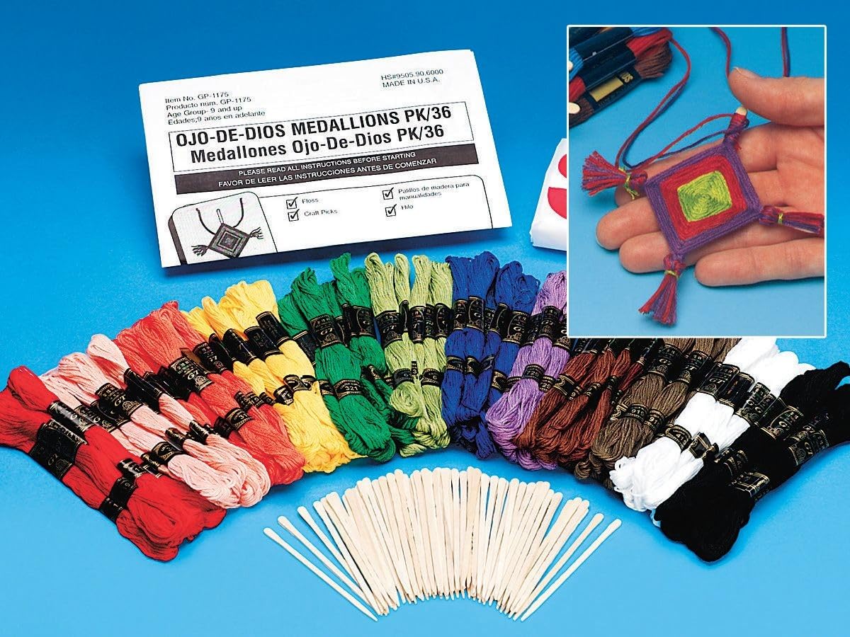 S&S Worldwide Ojo De Dios Medallions Craft Kit, 3-1/2" Size, Pack of 36