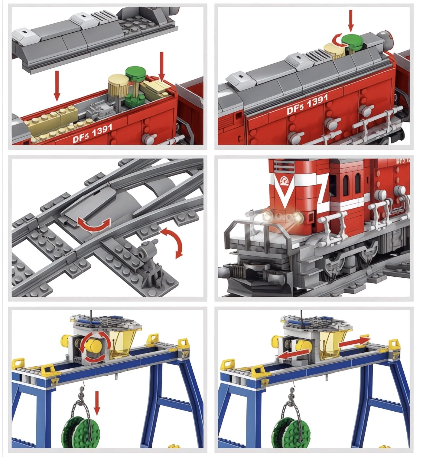 General Jim's Red Diesel Cargo Train Building Blocks Set - 1000+ Piece City Series with Automatic Running System, Railway Tracks, and Truck - L Gauge