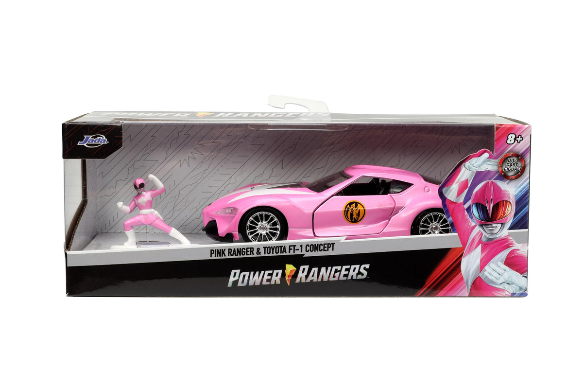 Jada Mighty Morphin Power Rangers 1:32 Toyota FT-1 Concept Die-cast Car with 1.65" Pink Ranger Figure, Toys for Kids and Adults