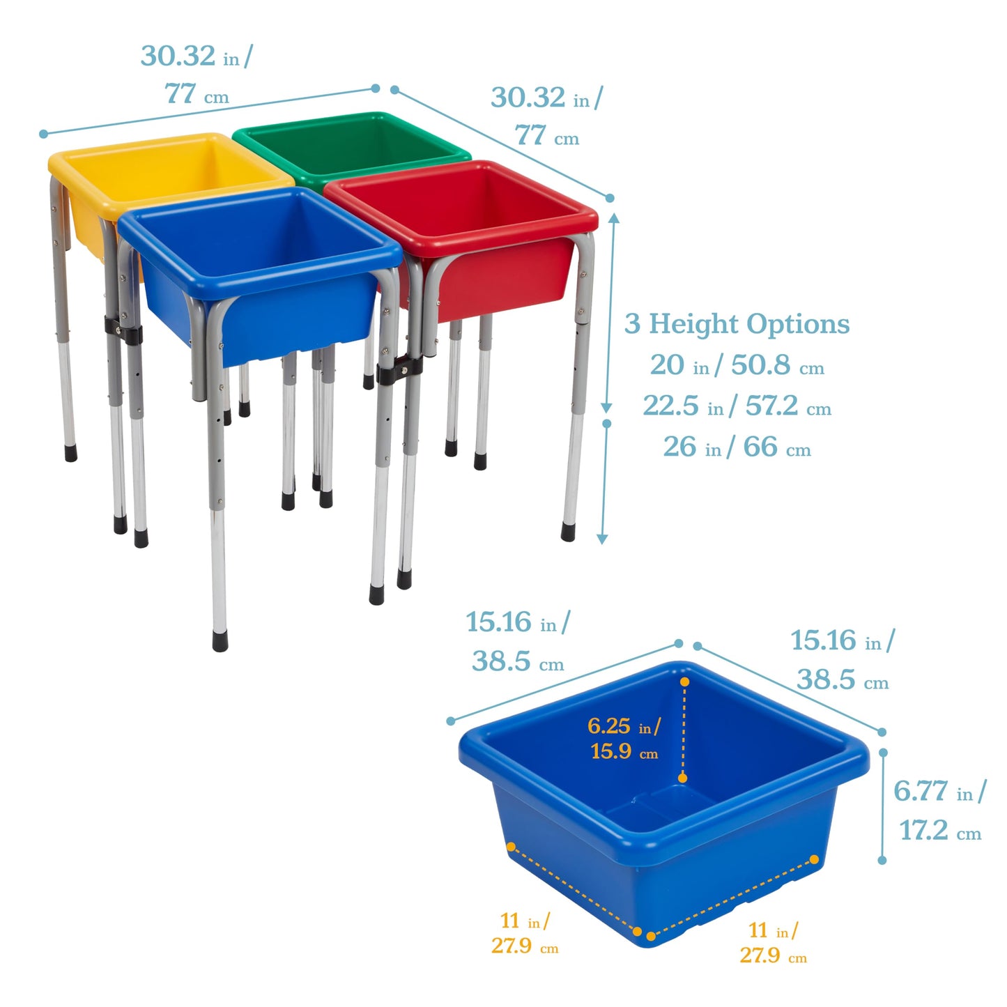 ECR4Kids 4-Station Sand and Water Adjustable Play Table, Sensory Bins, Primary