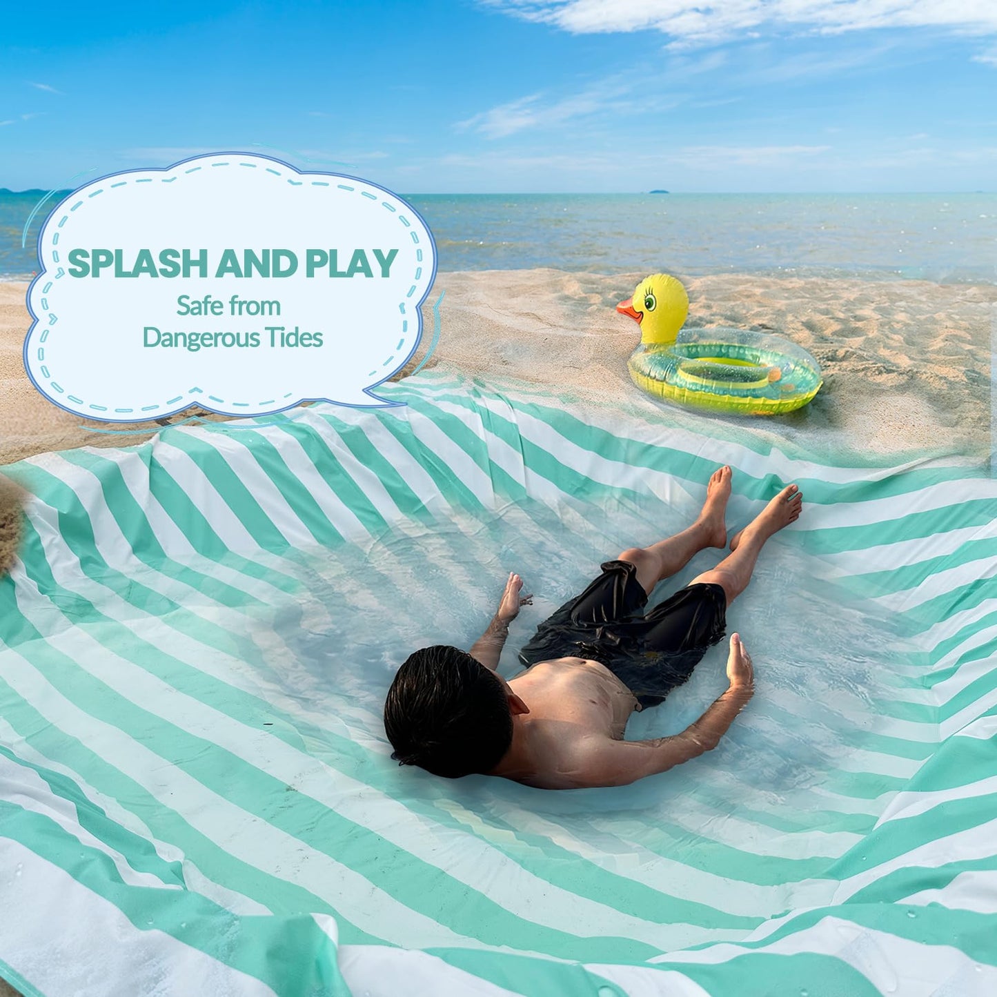 2 in 1 Beach Puddle/Beach Mat,6.5 x 6.5 ft Beach Pool with 8 Bags Waterproof Carrying Bag,Waterproof and Skin-Friendly Material Beach Puddle Green