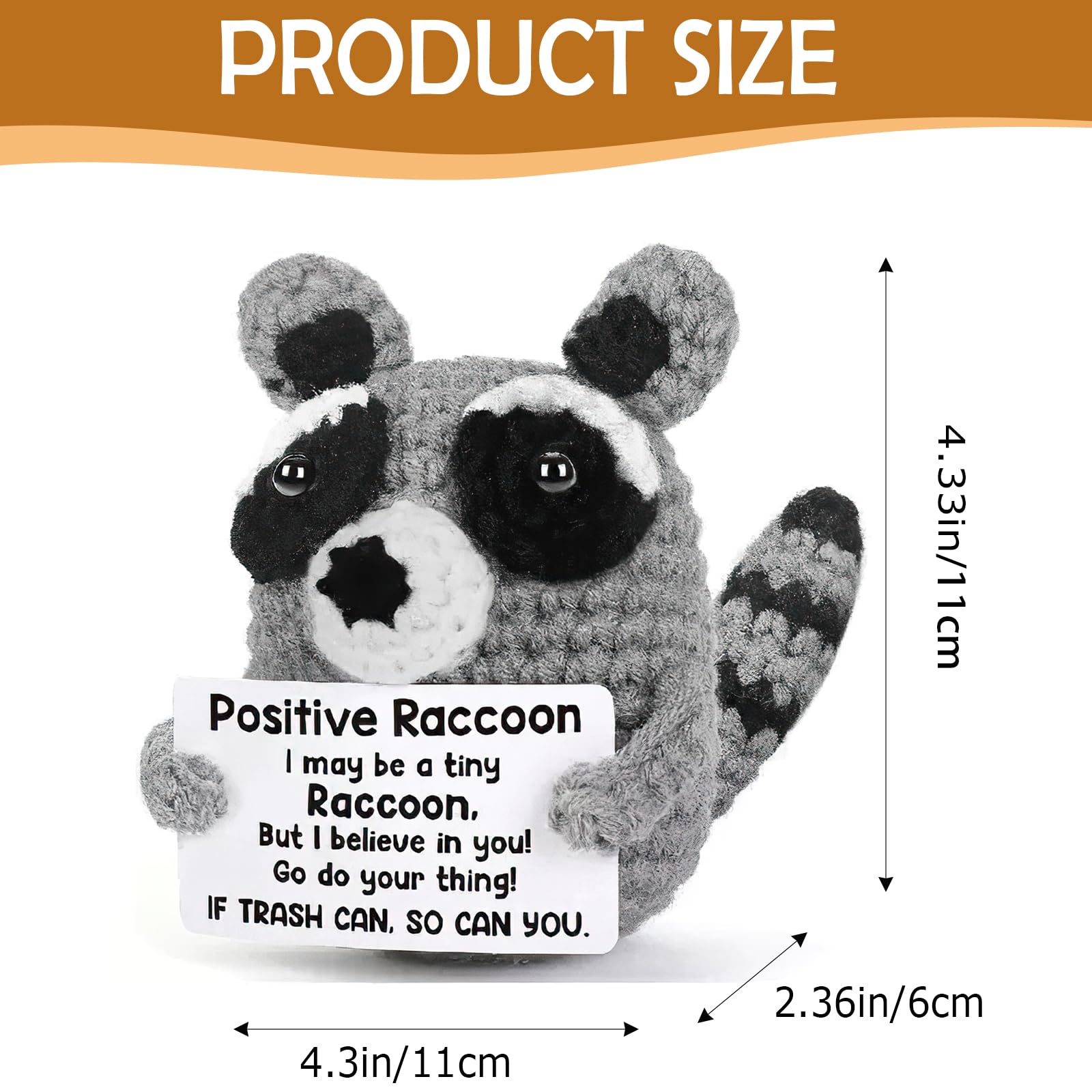 Beciway Mini Crochet Raccoon Keepsake with Supportive Card - Funny Knitted Pocket Hug, Positive Gift for Birthday, Father’s Day, Teacher, Mom