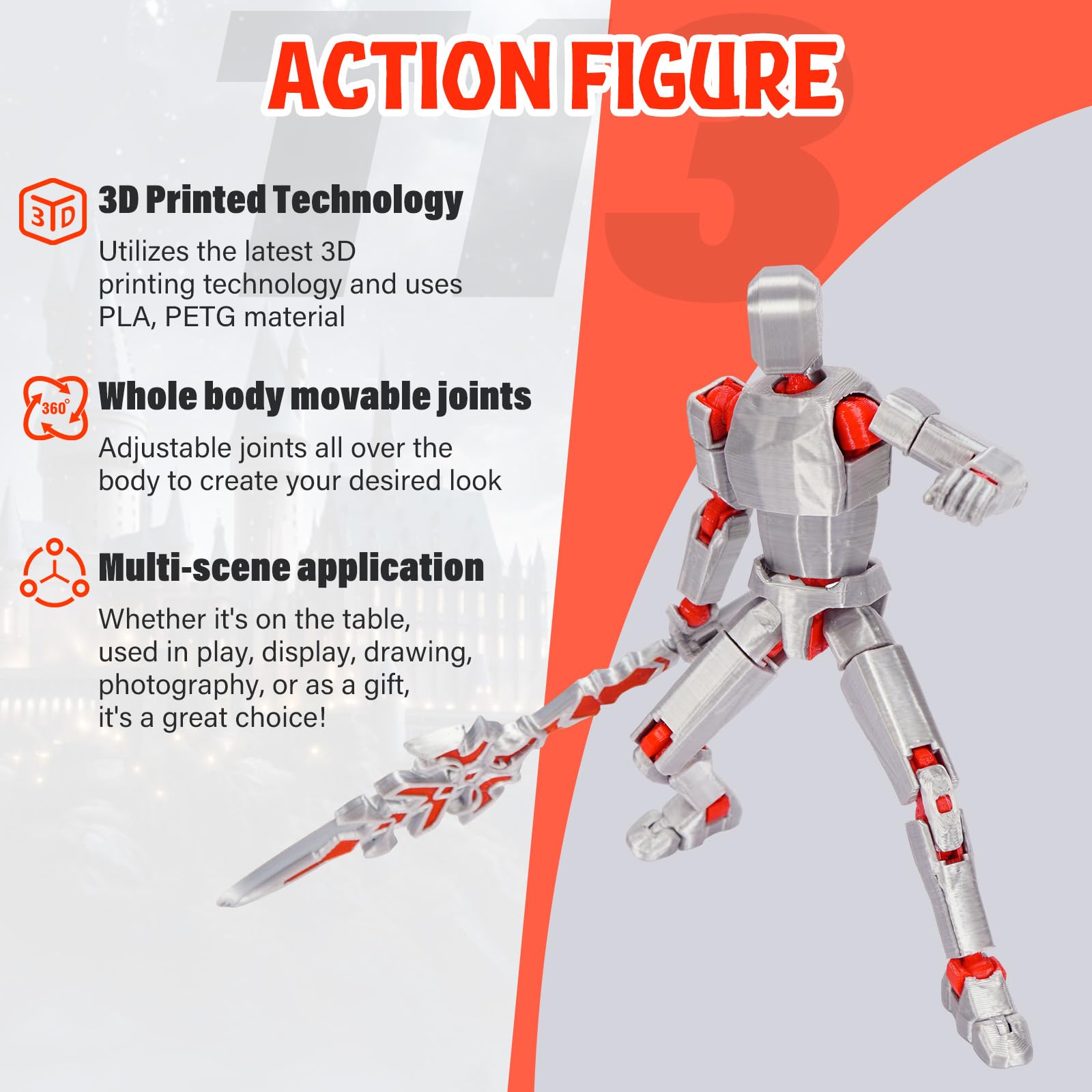 Aminexus T13 Action Figure Set Assembled-3D Printed Multi-Jointed Movable Dummy 13?Titan 13 Action Figure, Birthday Gifts for Boys, Girls Desktop