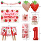 Berry Baby Girl 1st Birthday Decor, Strawberry First Birthday Decorations for Girls with Balloon Arch, Party Backdrop, High Chair Banner, Crown, Photo