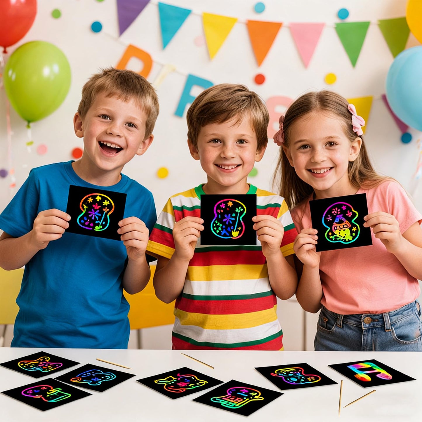 Cityrosy Scratch Art Paper Rainbow Sets for Kids 100 Pcs-Black Magic Scratch Off Craft Set Classroom Supplies Kits for Age 3-12 Kids Party Games