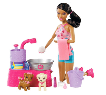 Barbie Suds and Hugs Pups African-American Doll Playset
