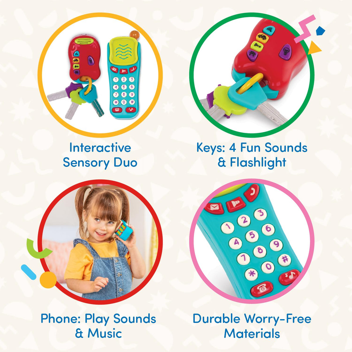 Battat Light & Sound Phone and Keys, Pretend Play Sensory Toys, Phone+Keys