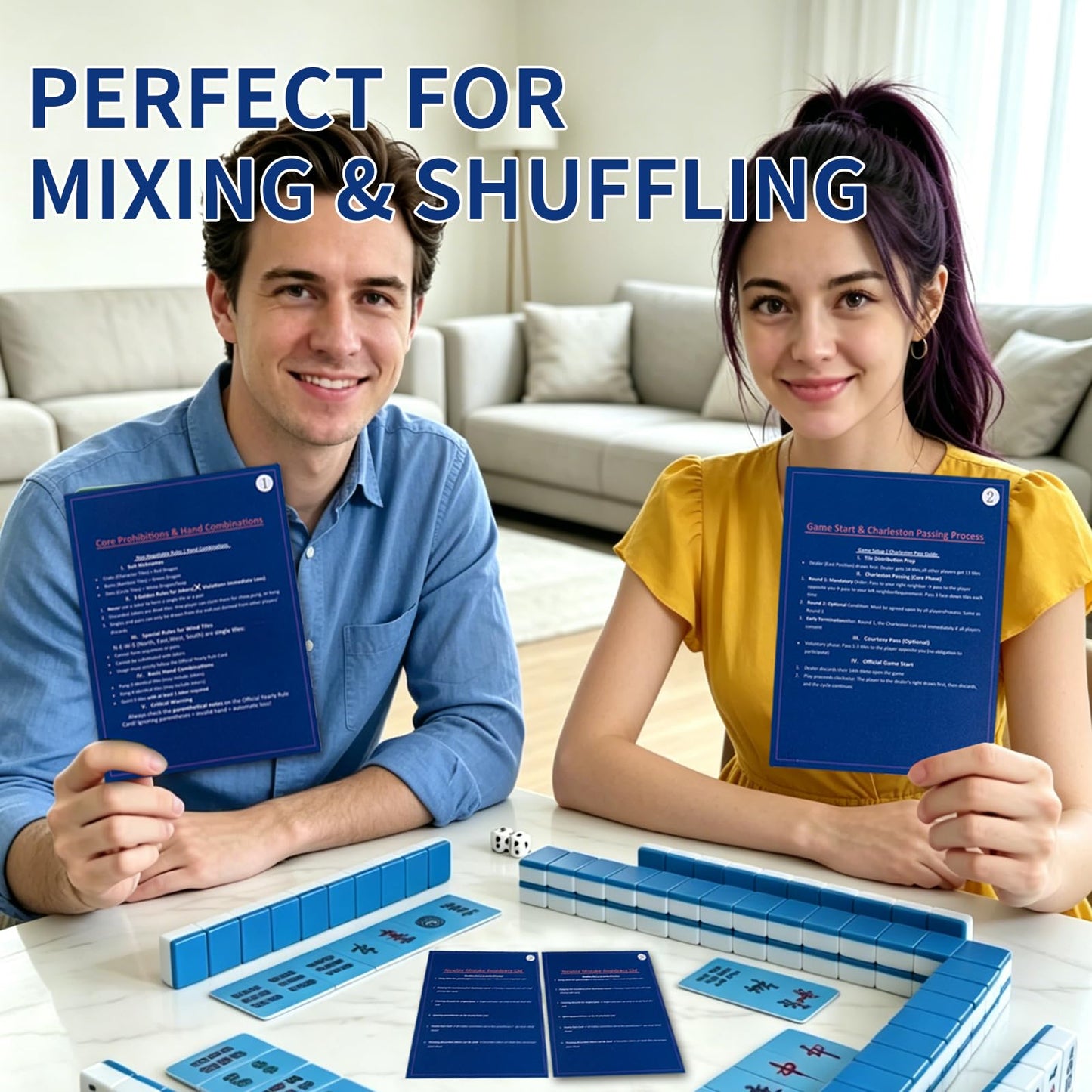 Rykovul 4 pcs Mahjong Shuffler Cards with Rules for American Tile Shuffler and Mixing Mah Jong Accessories Gift Party Supplies Waterproof Mahjong