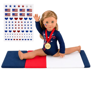 18 Inch Doll Gymnastics Outfit with Tumbling Mat - Emily Rose 4 Piece Gymnast Playset for American Girl Dolls, Includes Leotard, Gold Medal & Face