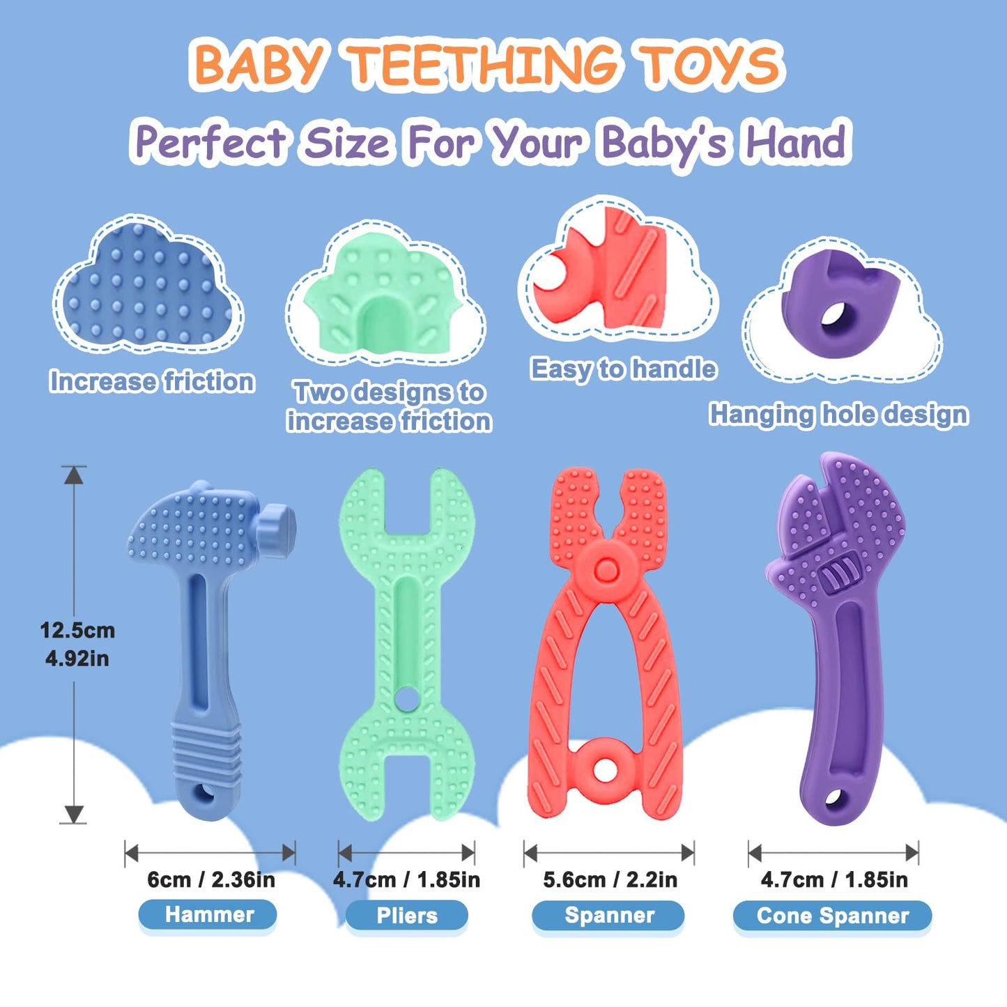 Yoolane Baby Teething Toys, Silicone Teether for Babies 3 6 12 18 Months, Tools Set Baby Teether Sensory Chew Toys for Toodler Infant, Newborn Stuff