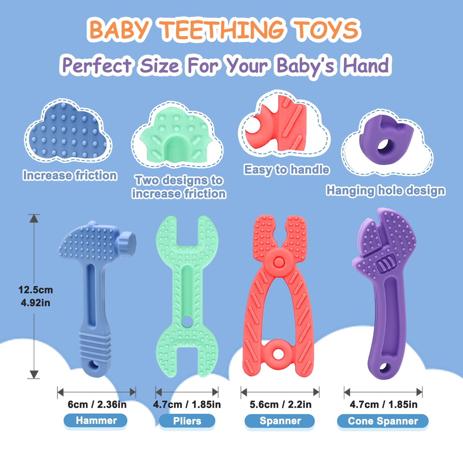 Yoolane Baby Teething Toys, Silicone Teether for Babies 3 6 12 18 Months, Tools Set Baby Teether Sensory Chew Toys for Toodler Infant, Newborn Stuff