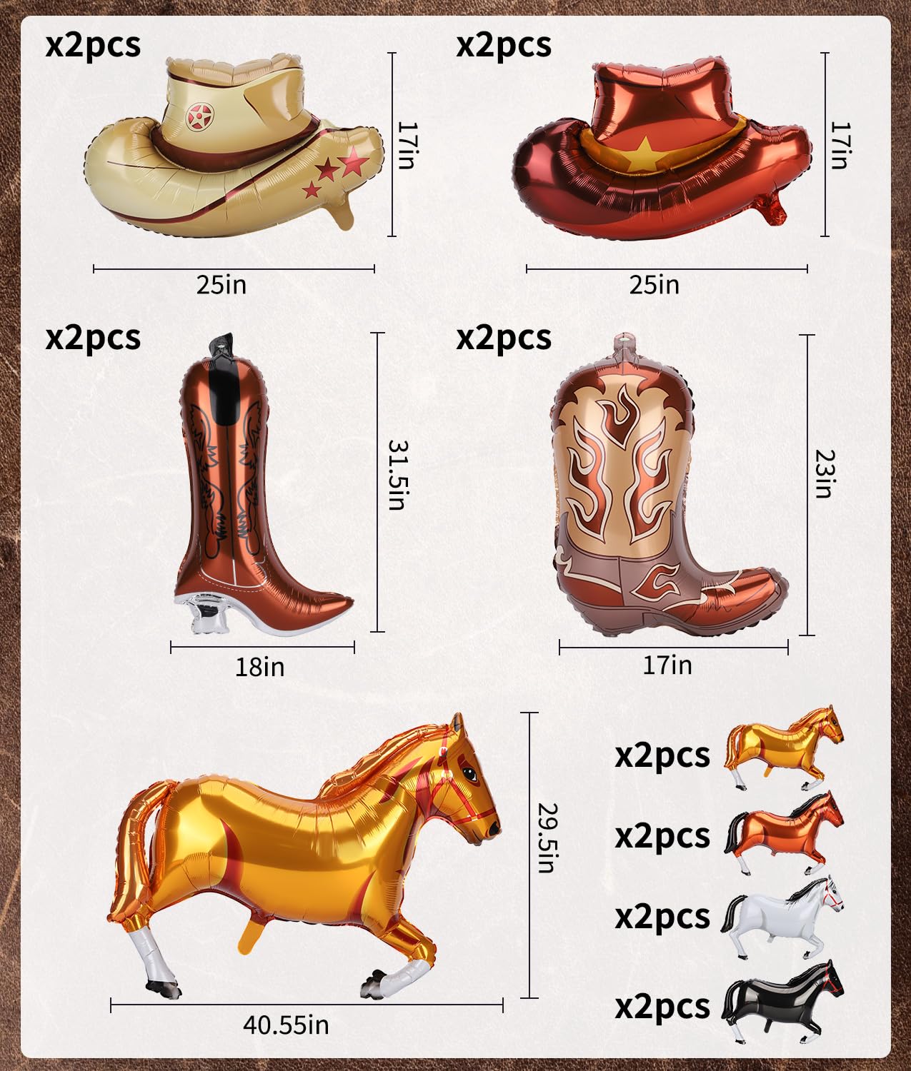 16 Pcs Western Cowboy Balloons Set- Includes 4 Boot Balloon,4 Hat Balloon, and 8 Cowboy Horse Balloons- Perfect for Cowboy Party Decorations