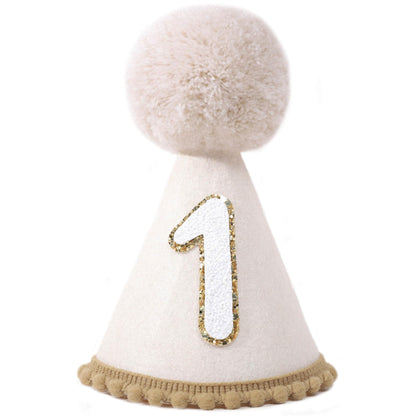 MAMUXI Linen 1st Birthday Hat for Boys, Beige Felt Party Decorations