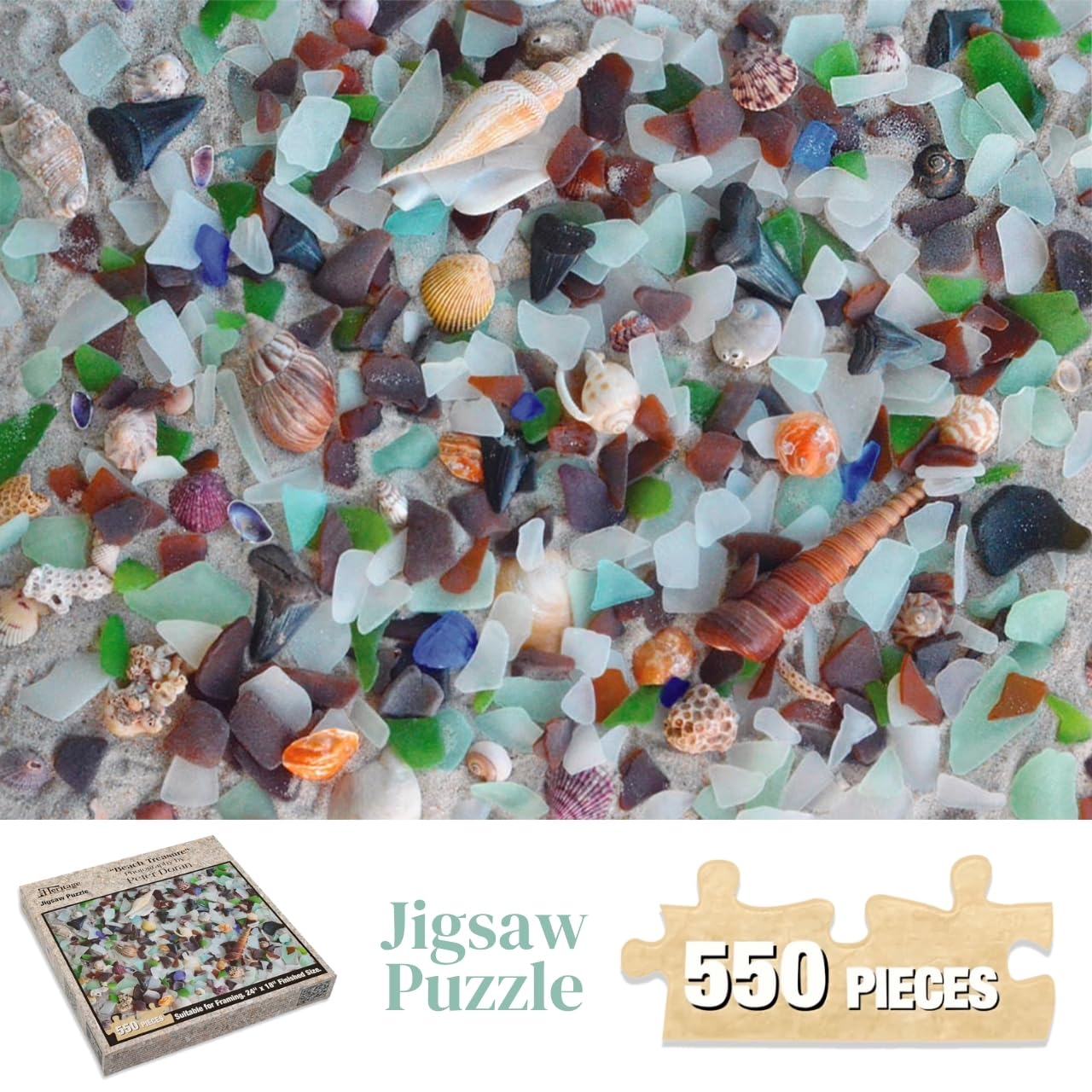 Heritage Puzzle - Beach Treasure by Peter Doran 550 Piece Puzzles for Adults - Sea Glass Coastal Theme, Relaxing Ocean Jigsaw Puzzles - Frameable