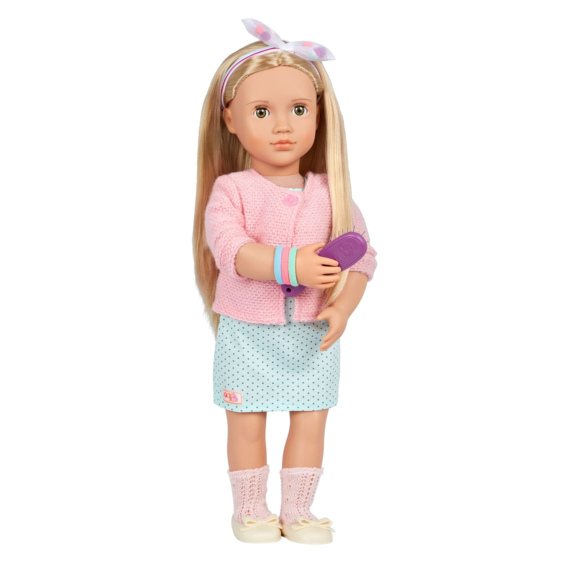 Our Generation Pretty Pom Poms Hairdressing Kit - Hair Clips, Brush, Hair Elastics and More - 46 cm Doll Accessories - Hairdresser Imagination Game