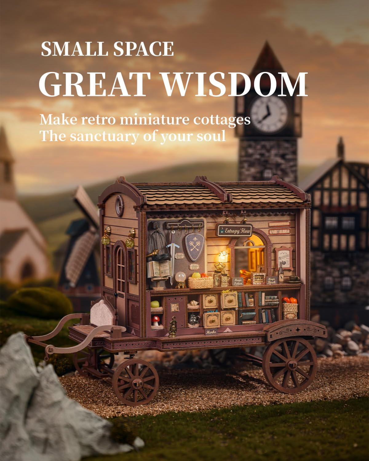 IIE CREATE DIY Miniature House Kit, 3D Wooden Puzzles for Adults, Mini House Building Kits, Halloween Christmas Home Bookshelf Decoration, Gifts