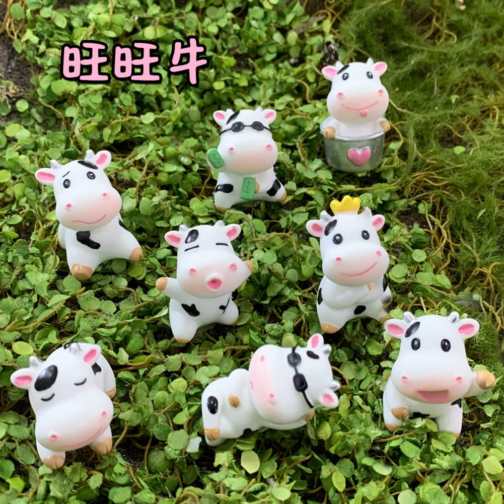 MAOMIA 8 Pcs Cow Figures for Kids, Animal Toys Set Cake Toppers, Cow Fairy Garden Miniature Figurines Collection Playset for Christmas Birthday Gift